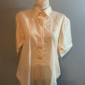 Vintage Etienne Aigner Yellow and White Casual Button Down Shirt